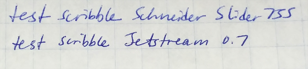 Schneider Slider 755 vs Jetstream 0.7 test scribble on low-quality paper